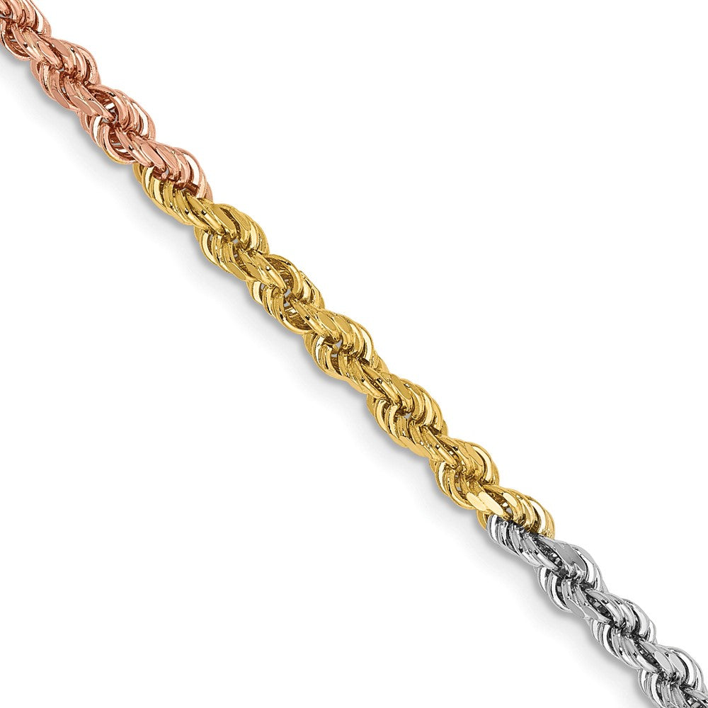 14K Tri-colored 2.9mm Diamond-cut Rope with Lobster Clasp Chain