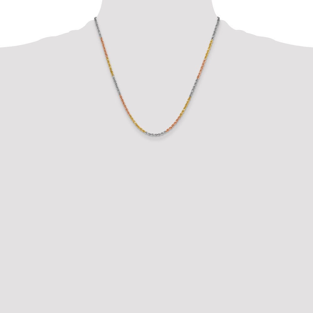 14K Tri-colored 3mm Diamond-cut Rope with Lobster Clasp Chain
