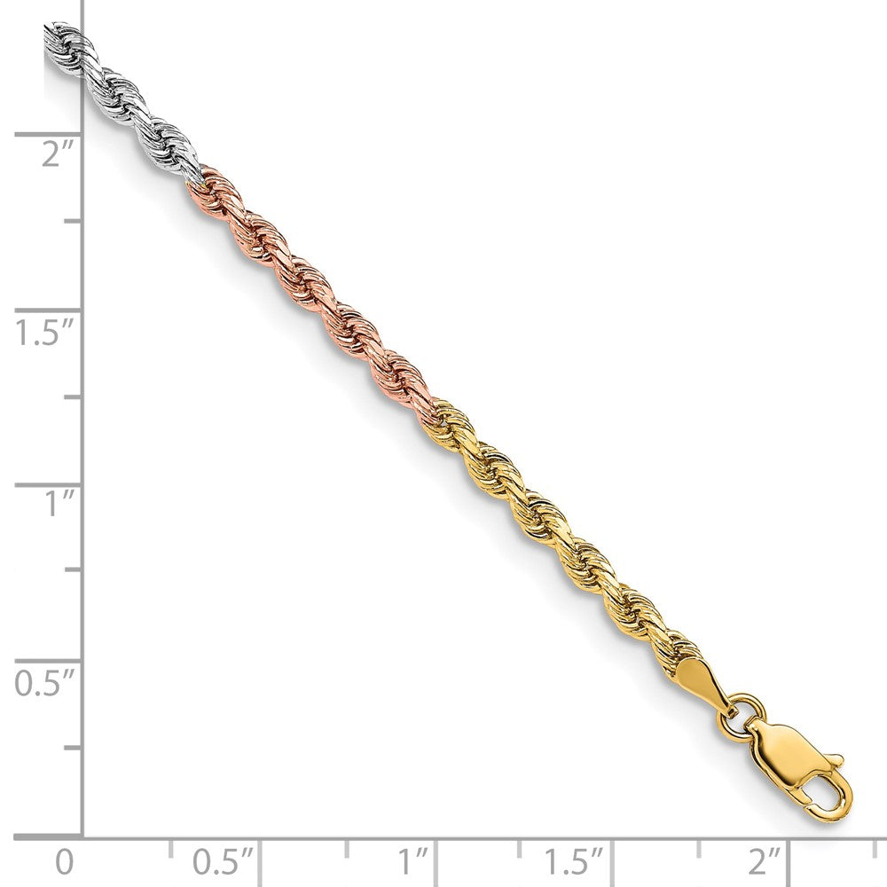 14K Tri-colored 3mm Diamond-cut Rope with Lobster Clasp Chain