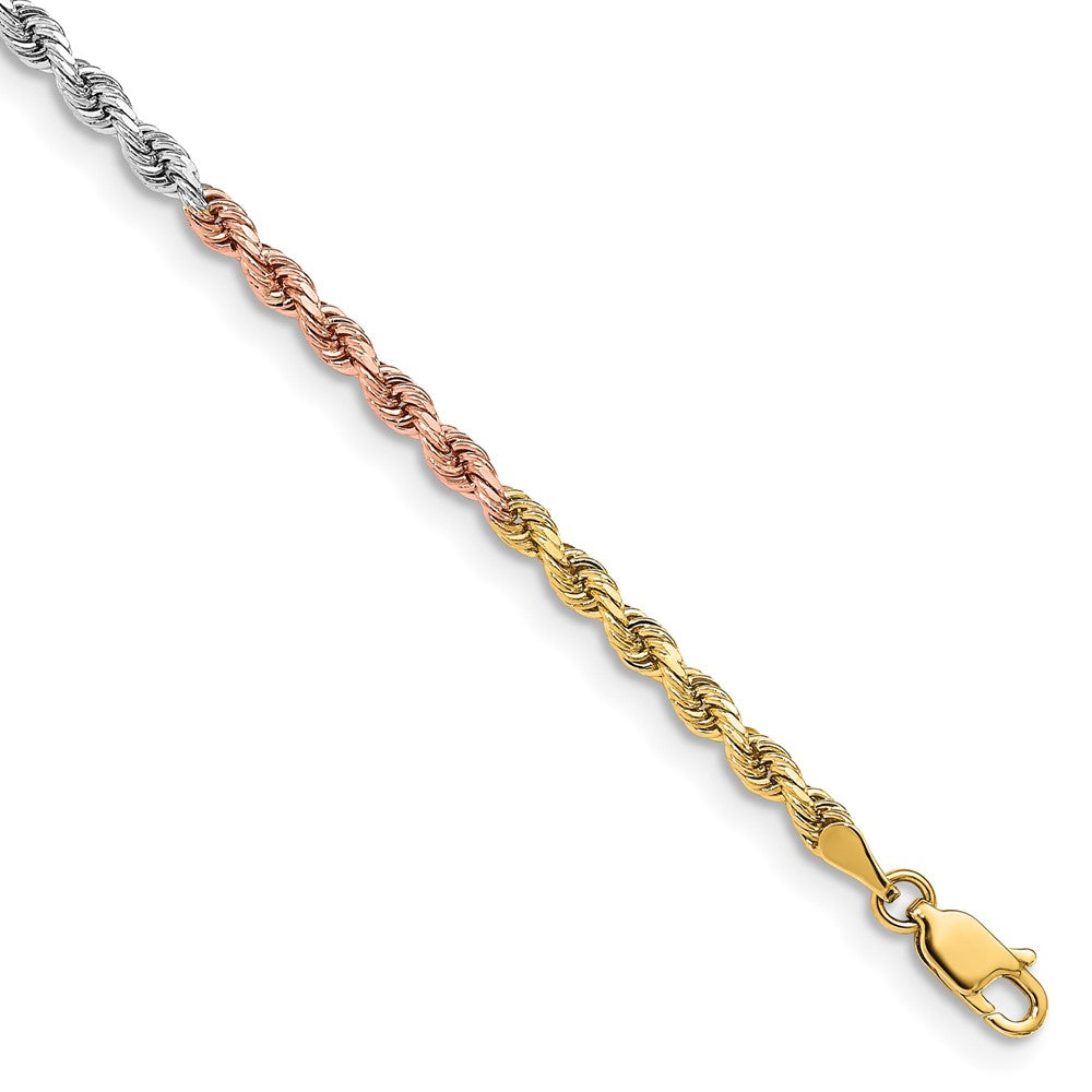 14K Tri-colored 3mm Diamond-cut Rope with Lobster Clasp Chain