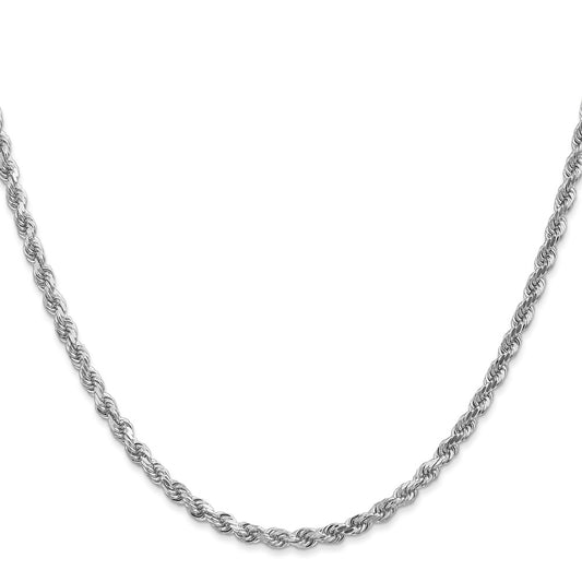 14K White Gold 3mm Diamond-cut Rope with Lobster Clasp Chain