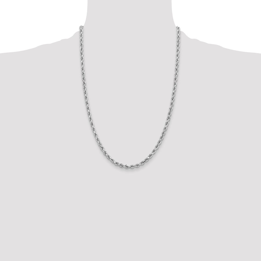 14K White Gold 3.75mm Diamond-cut Rope with Lobster Clasp Chain