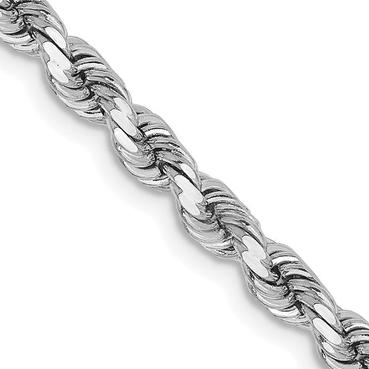 14K White Gold 3.75mm Diamond-cut Rope with Lobster Clasp Chain