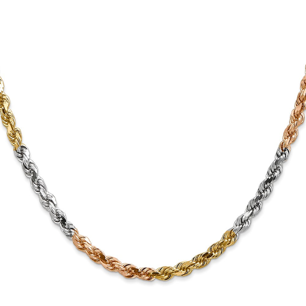 14K Tri-colored 4mm Diamond-cut Rope with Lobster Clasp Chain