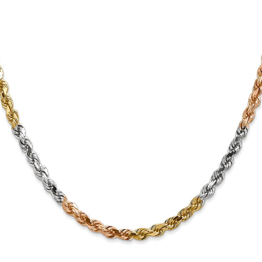 14K Tri-colored 4mm Diamond-cut Rope with Lobster Clasp Chain