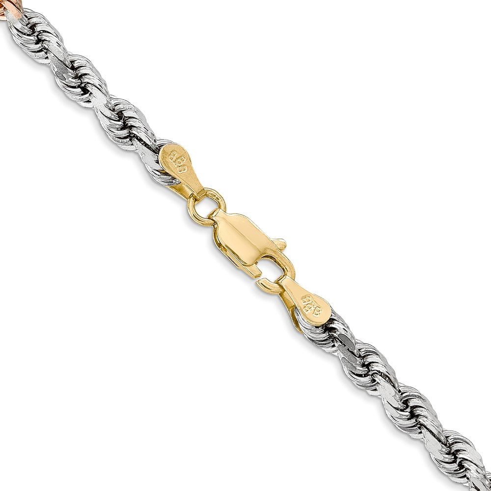 14K Tri-colored 4mm Diamond-cut Rope with Lobster Clasp Chain
