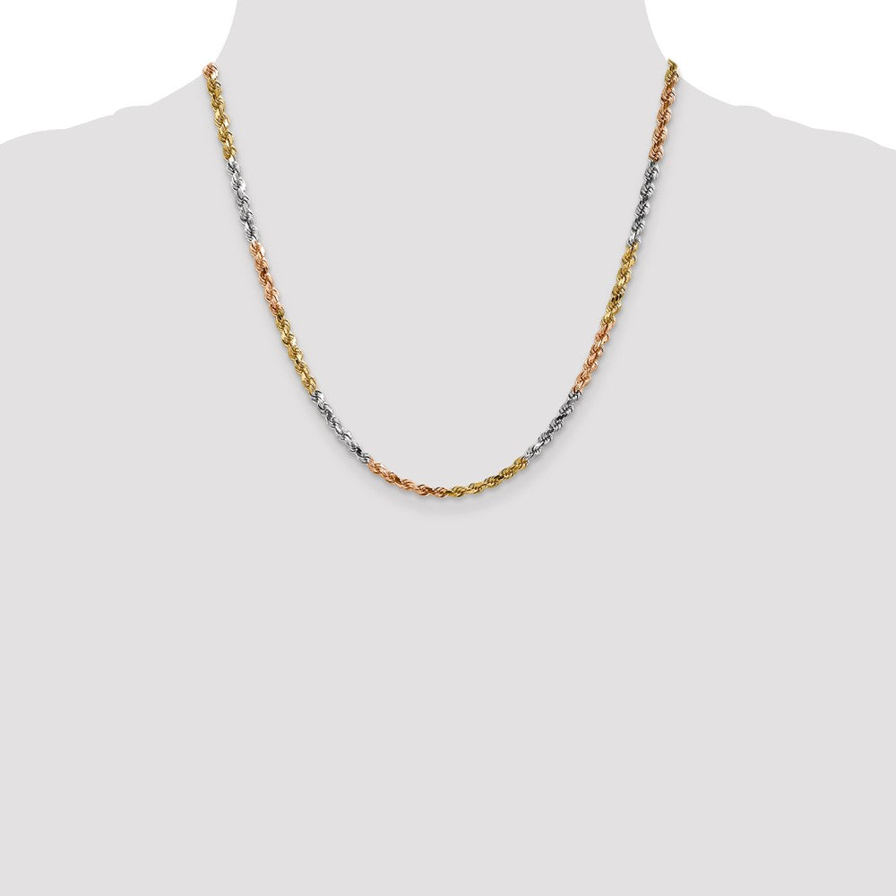 14K Tri-colored 4mm Diamond-cut Rope with Lobster Clasp Chain