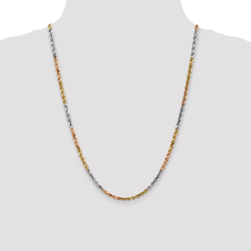 14K Tri-colored 4mm Diamond-cut Rope with Lobster Clasp Chain