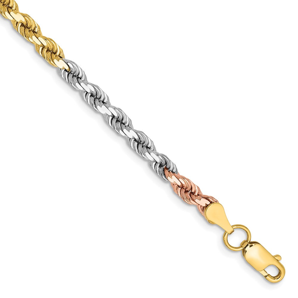 14K Tri-colored 4mm Diamond-cut Rope with Lobster Clasp Chain
