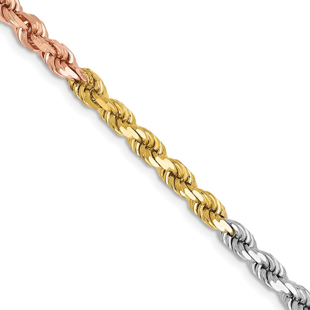 14K Tri-colored 4mm Diamond-cut Rope with Lobster Clasp Chain