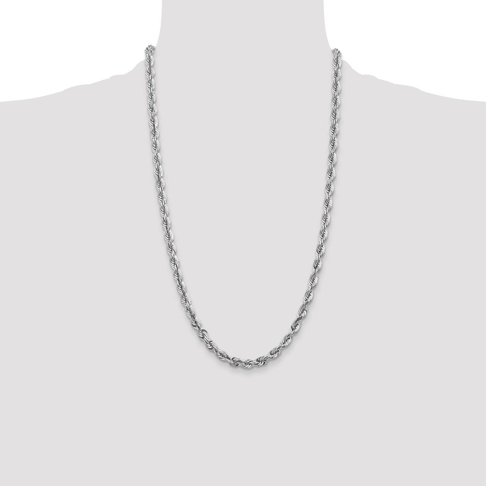 14K White Gold 5.5mm Diamond-cut Rope with Lobster Clasp Chain