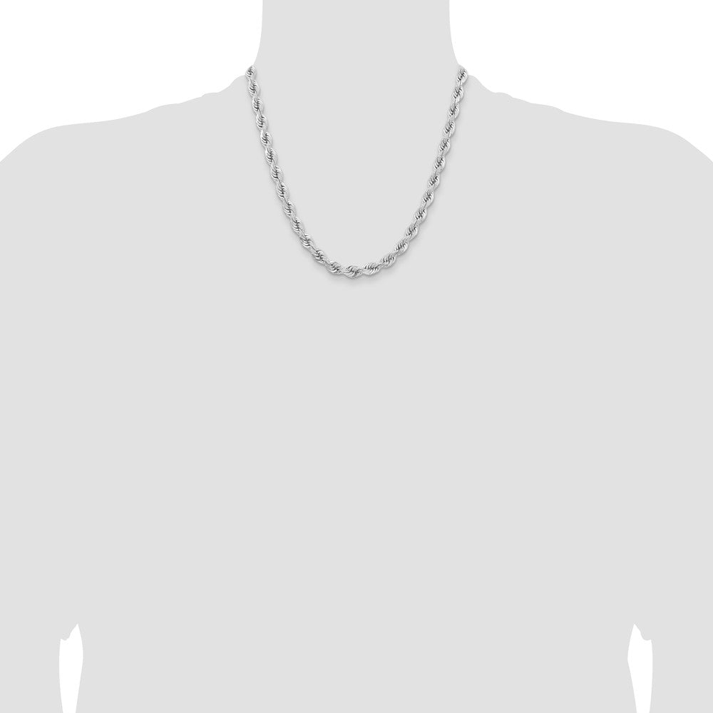 14k WG 6.5mm D/C Rope with Fancy Lobster Clasp Chain