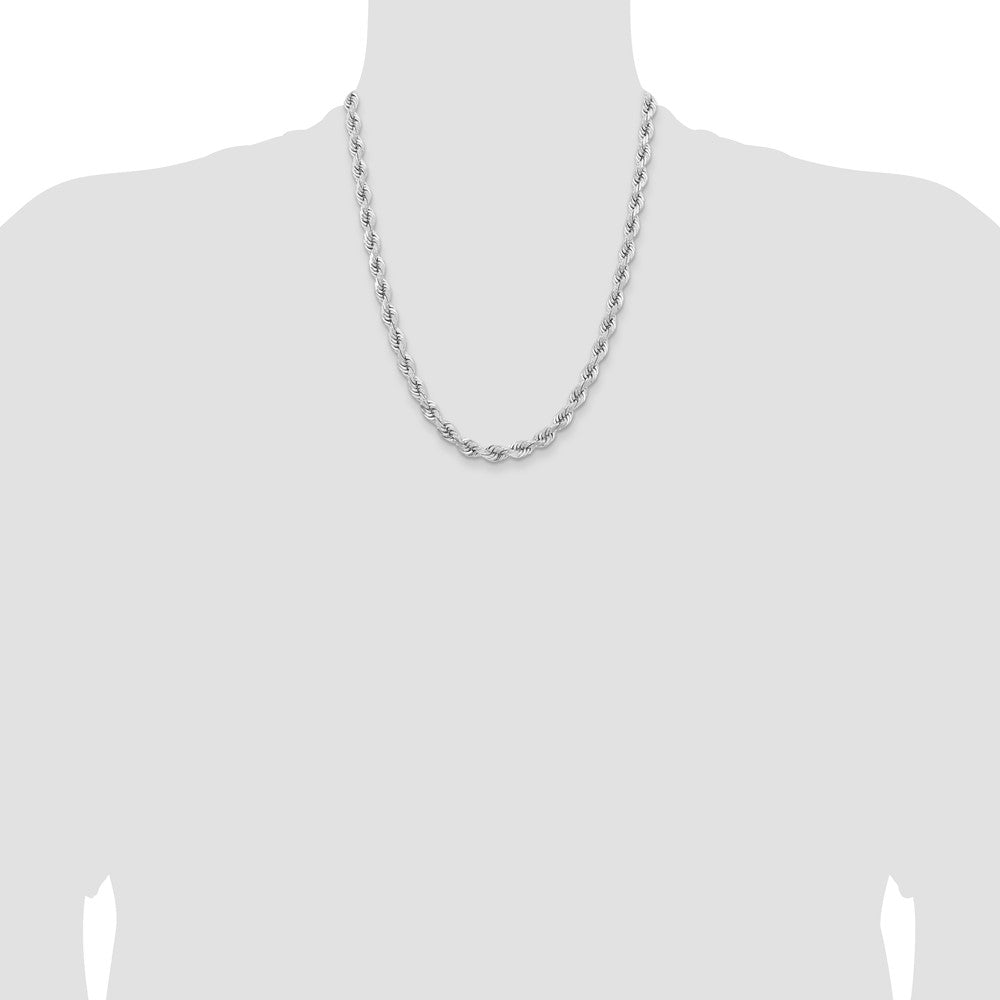 14k WG 6.5mm D/C Rope with Fancy Lobster Clasp Chain