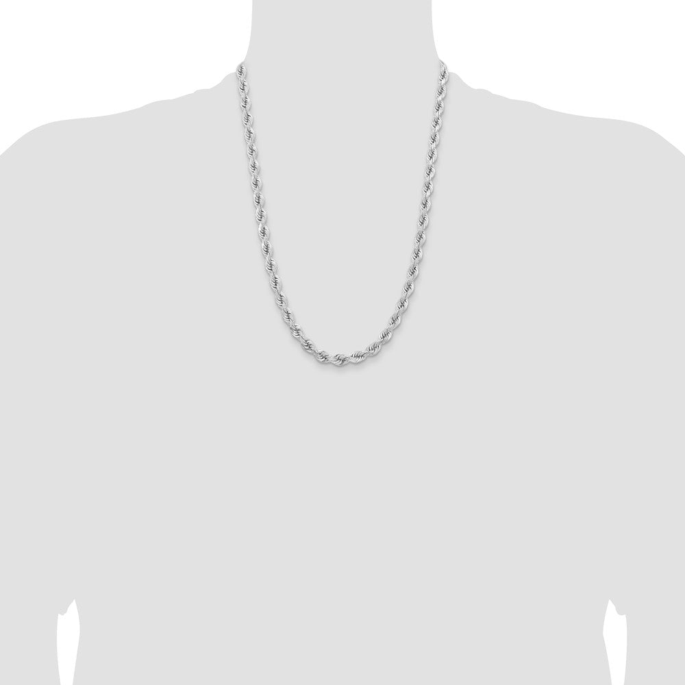 14k WG 6.5mm D/C Rope with Fancy Lobster Clasp Chain