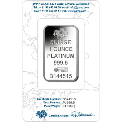 1 oz PAMP Suisse Fortuna Platinum Bar (New w/ Assay)