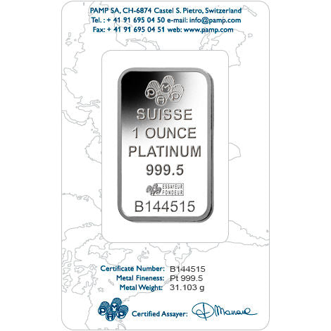 1 oz PAMP Suisse Fortuna Platinum Bar (New w/ Assay)