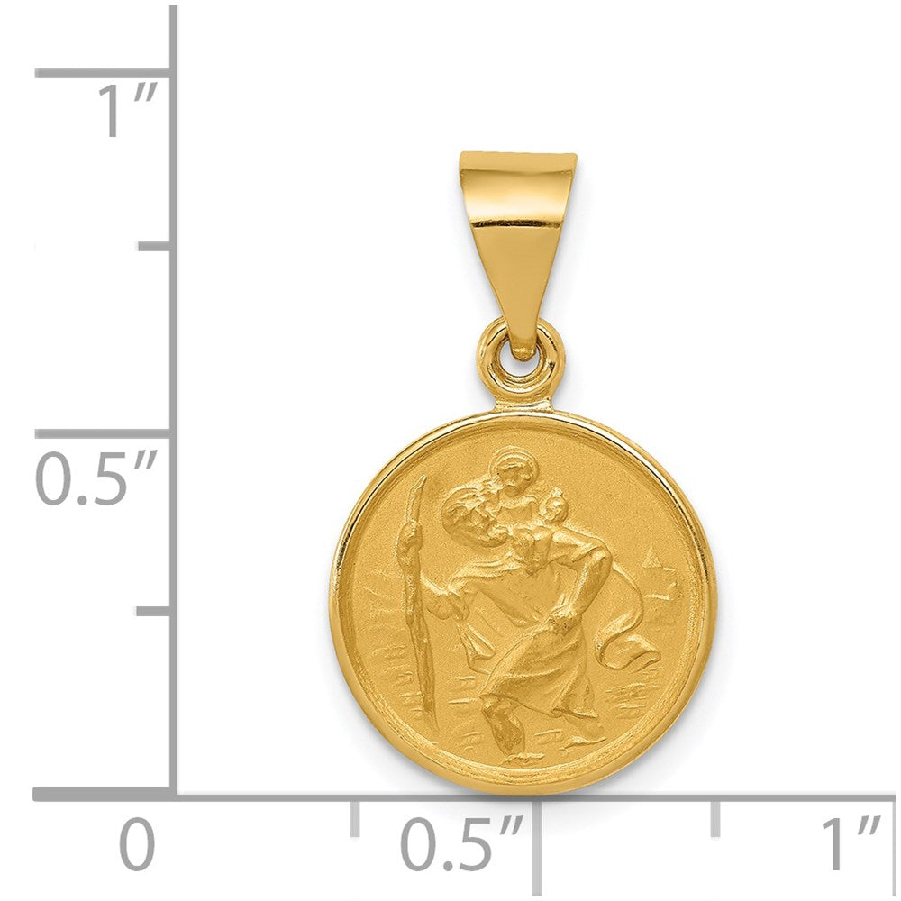18k Polished and Satin Saint Christopher Medal Round Pendant