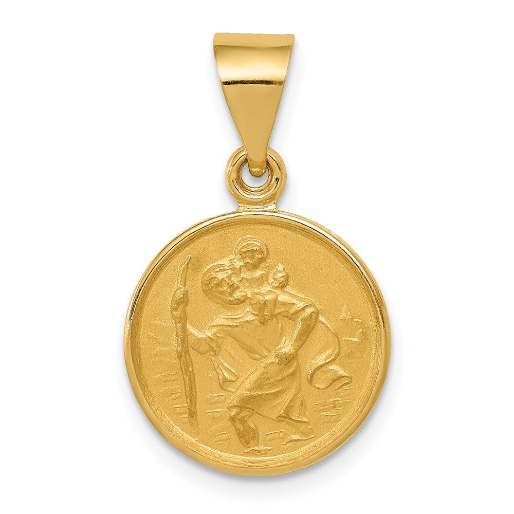 18k Polished and Satin Saint Christopher Medal Round Pendant