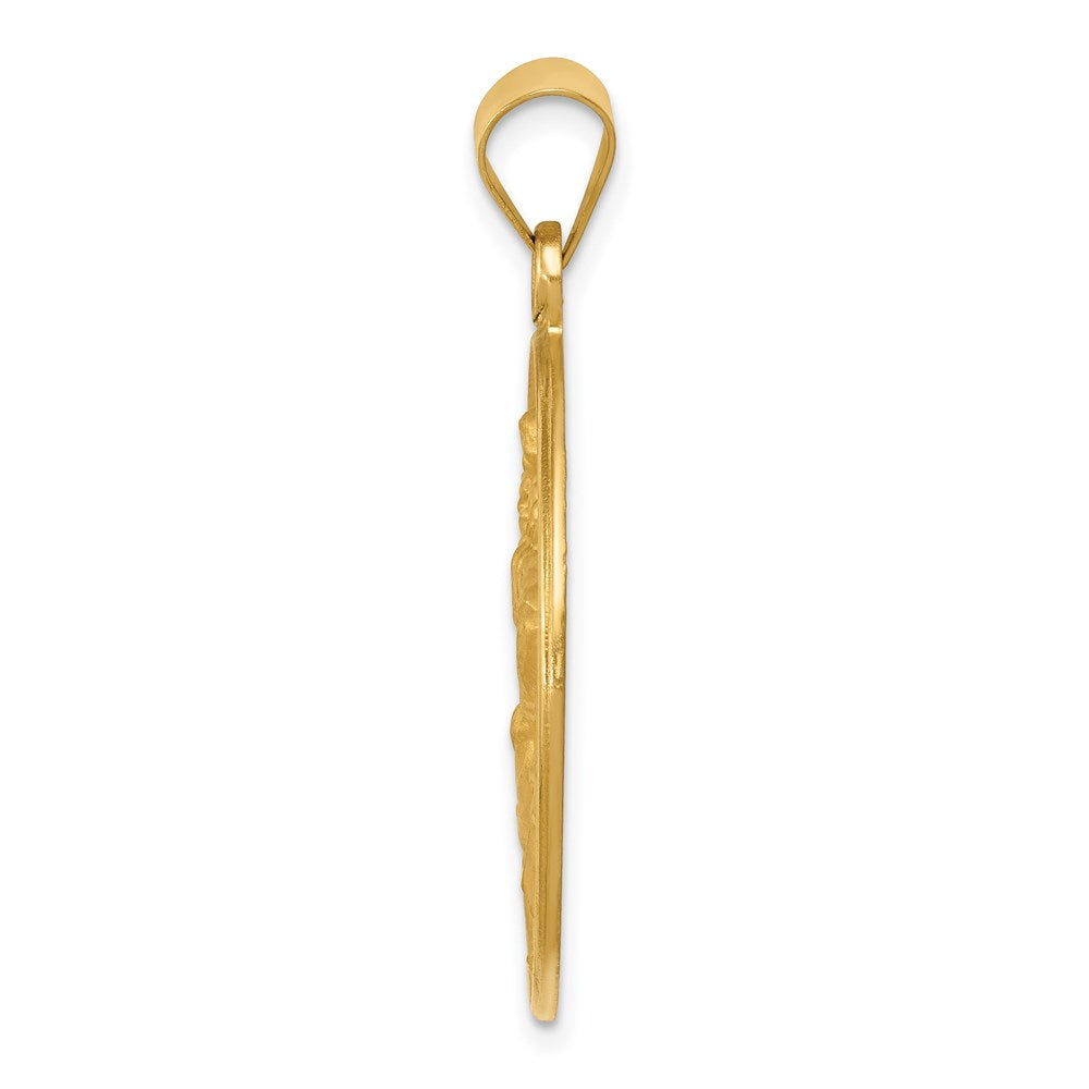 18k Polished and Satin Solid Large Saint Christopher Medal Round Pendant