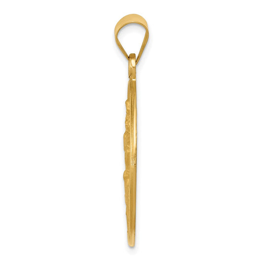 18k Polished and Satin Solid Large Saint Christopher Medal Round Pendant