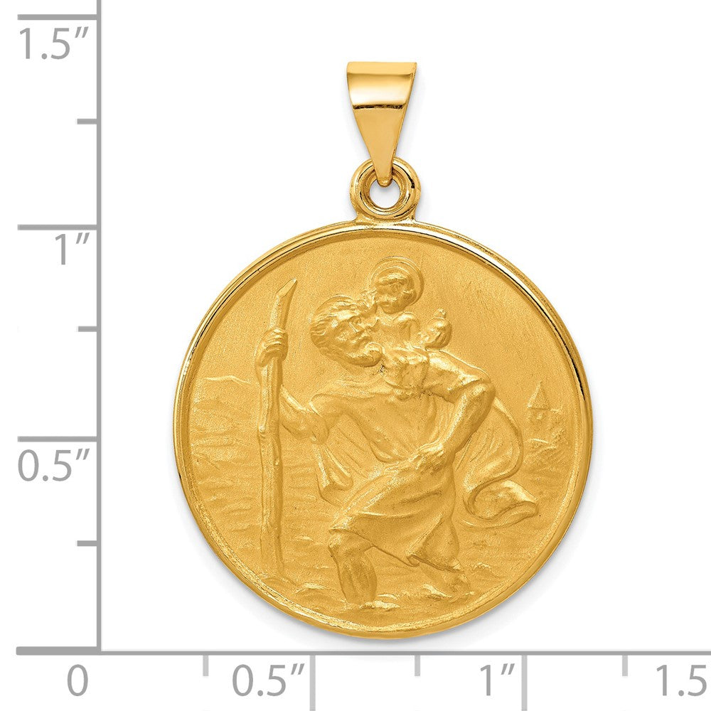 18k Polished and Satin Solid Large Saint Christopher Medal Round Pendant