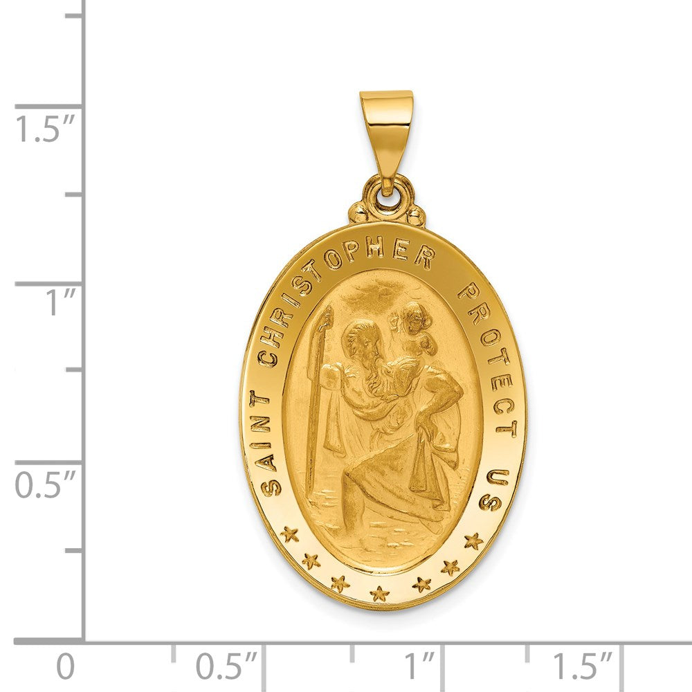 18k Polished and Satin Large Solid St. Christopher Medal Oval Pendant