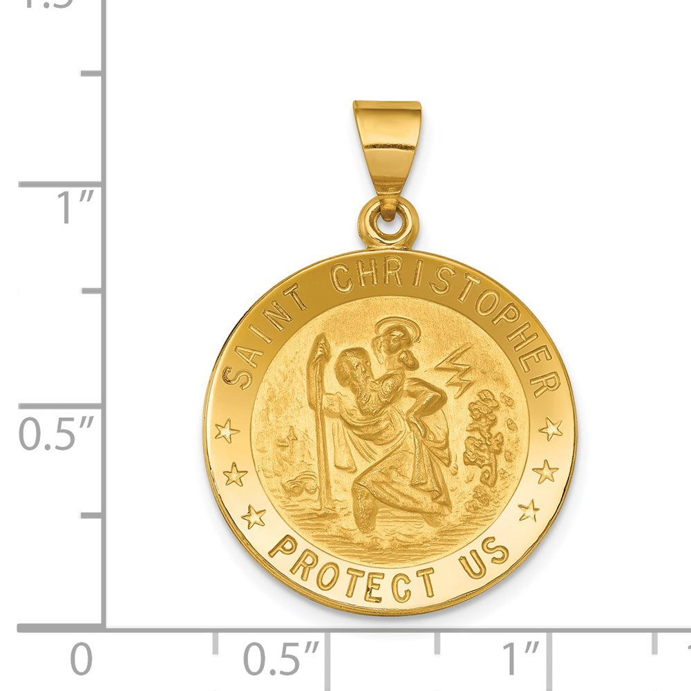 18k Polished and Satin Solid Saint Christopher Medal Round Pendant