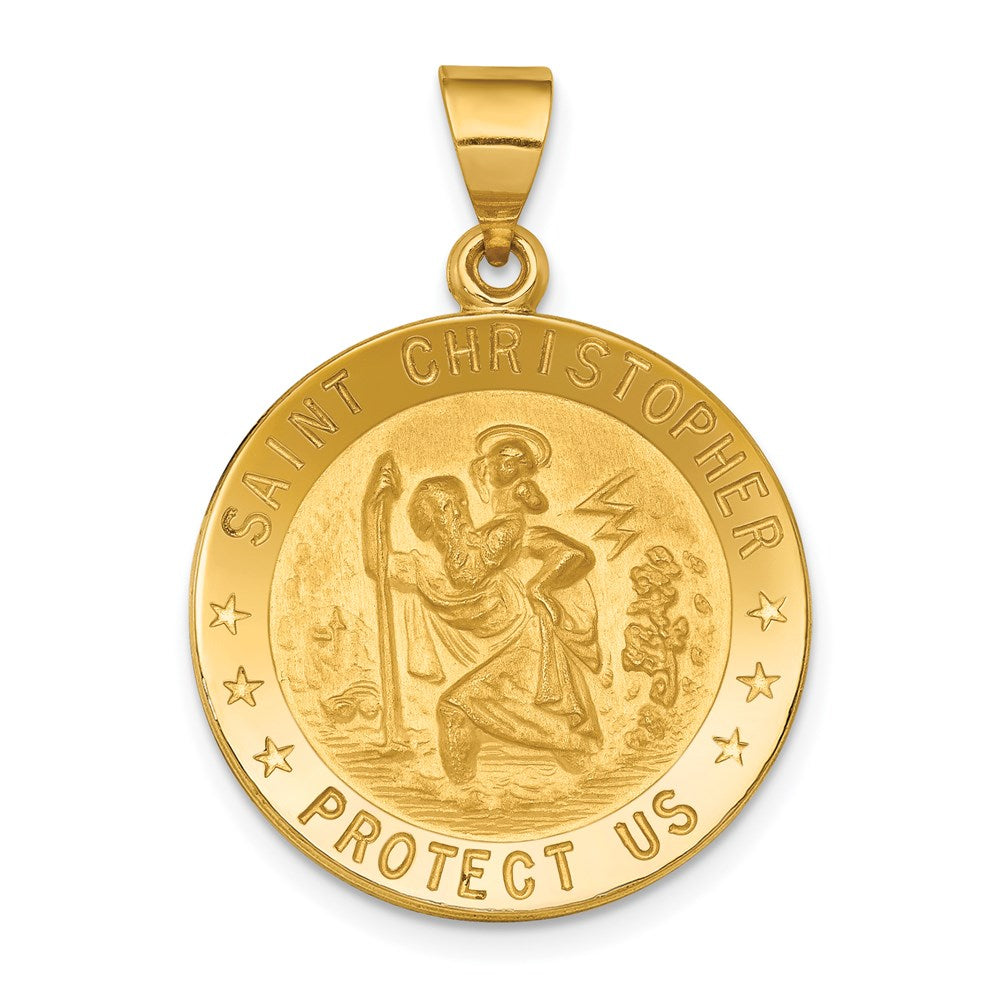 18k Polished and Satin Solid Saint Christopher Medal Round Pendant