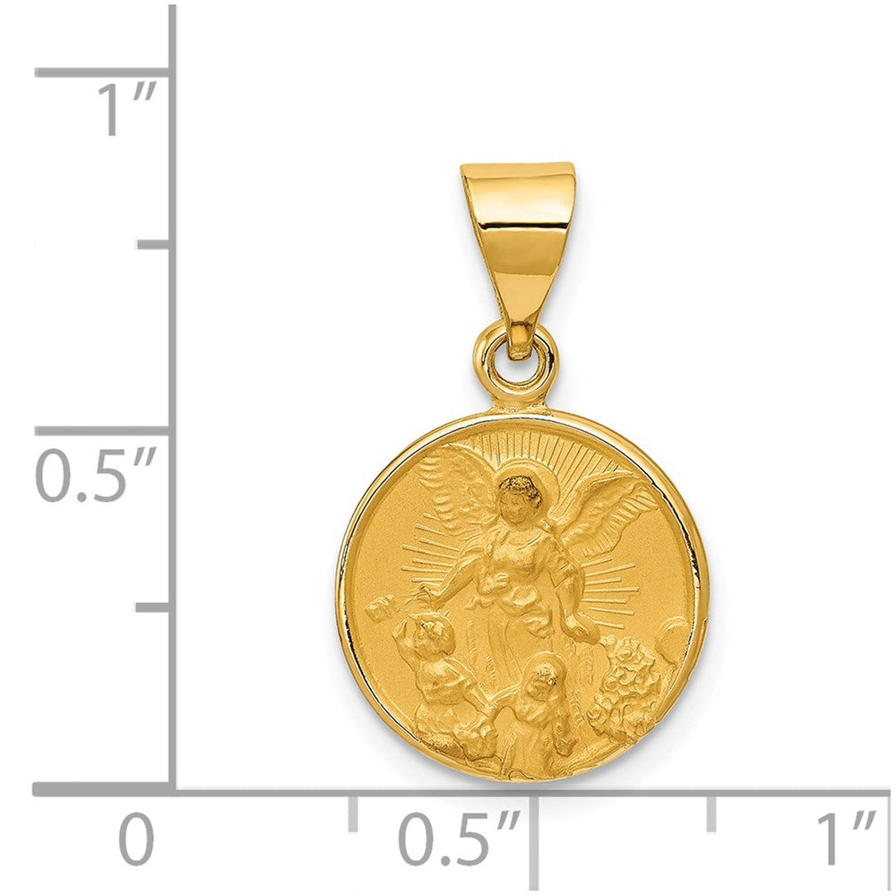 18k Polished and Satin Solid Guardian Angel Medal Pendant