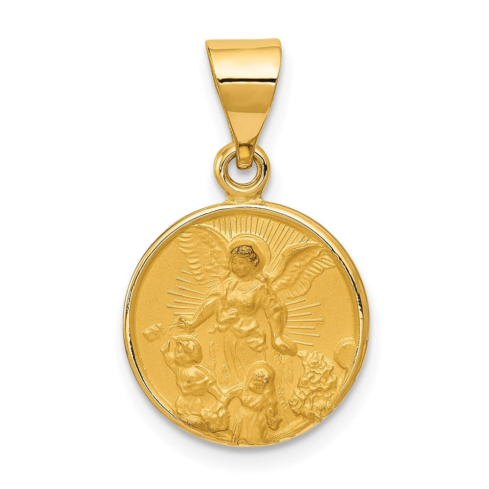 18k Polished and Satin Solid Guardian Angel Medal Pendant