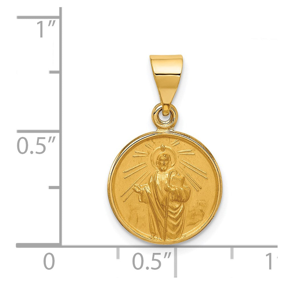 18K Polished and Satin Solid Saint Jude Thaddeus Medal Round Pendant