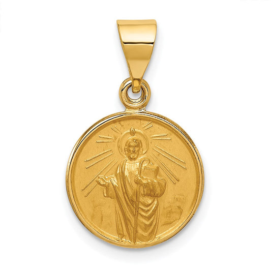 18K Polished and Satin Solid Saint Jude Thaddeus Medal Round Pendant