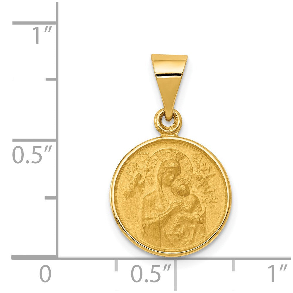 18k Polished and Satin Solid Our Lady of Perpetual Help Medal Round Pendant