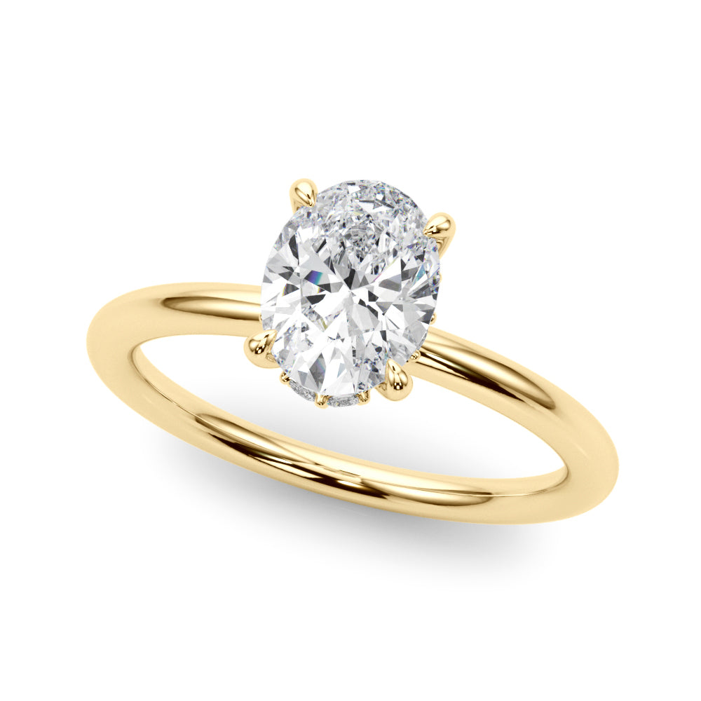 18k Yellow Gold Hidden Halo Oval Engagement Rings – Setting (Size 5)