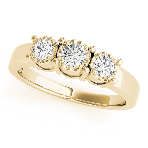 18k Yellow Gold Three Stone Round Engagement Rings – Setting (Size 4)