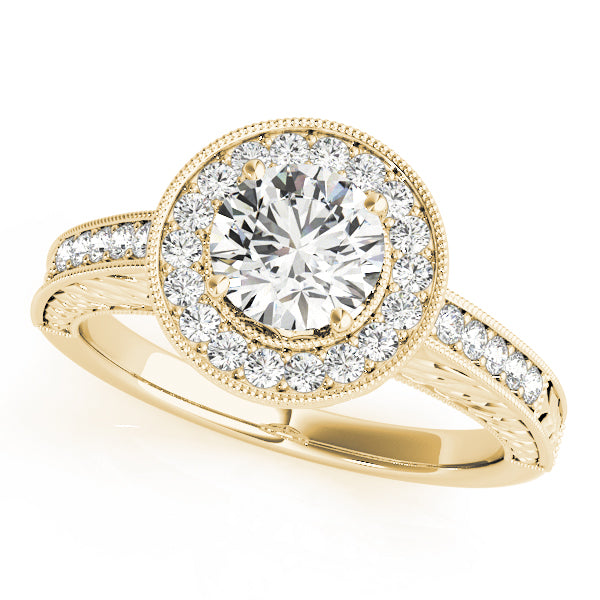 18k Yellow Gold Halo Round Engagement Rings – Setting (Size 5.25)
