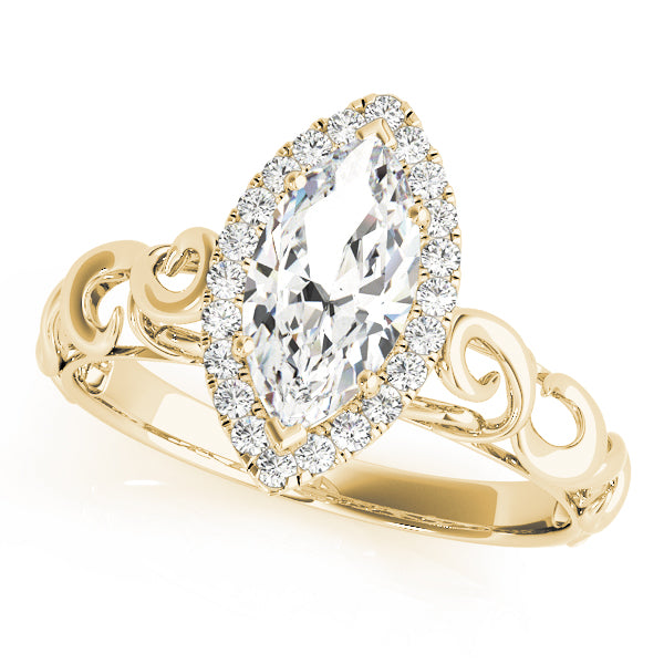 14k Yellow Gold Halo Marquise Engagement Rings – Setting (Size 7.5)