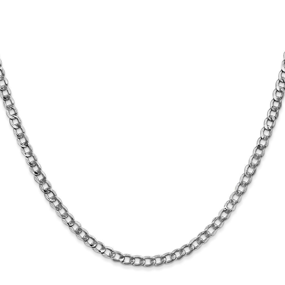 14K White Gold 3.35mm Semi-Solid Curb with Lobster Clasp Chain