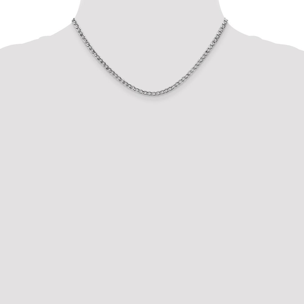 14K White Gold 3.35mm Semi-Solid Curb with Lobster Clasp Chain
