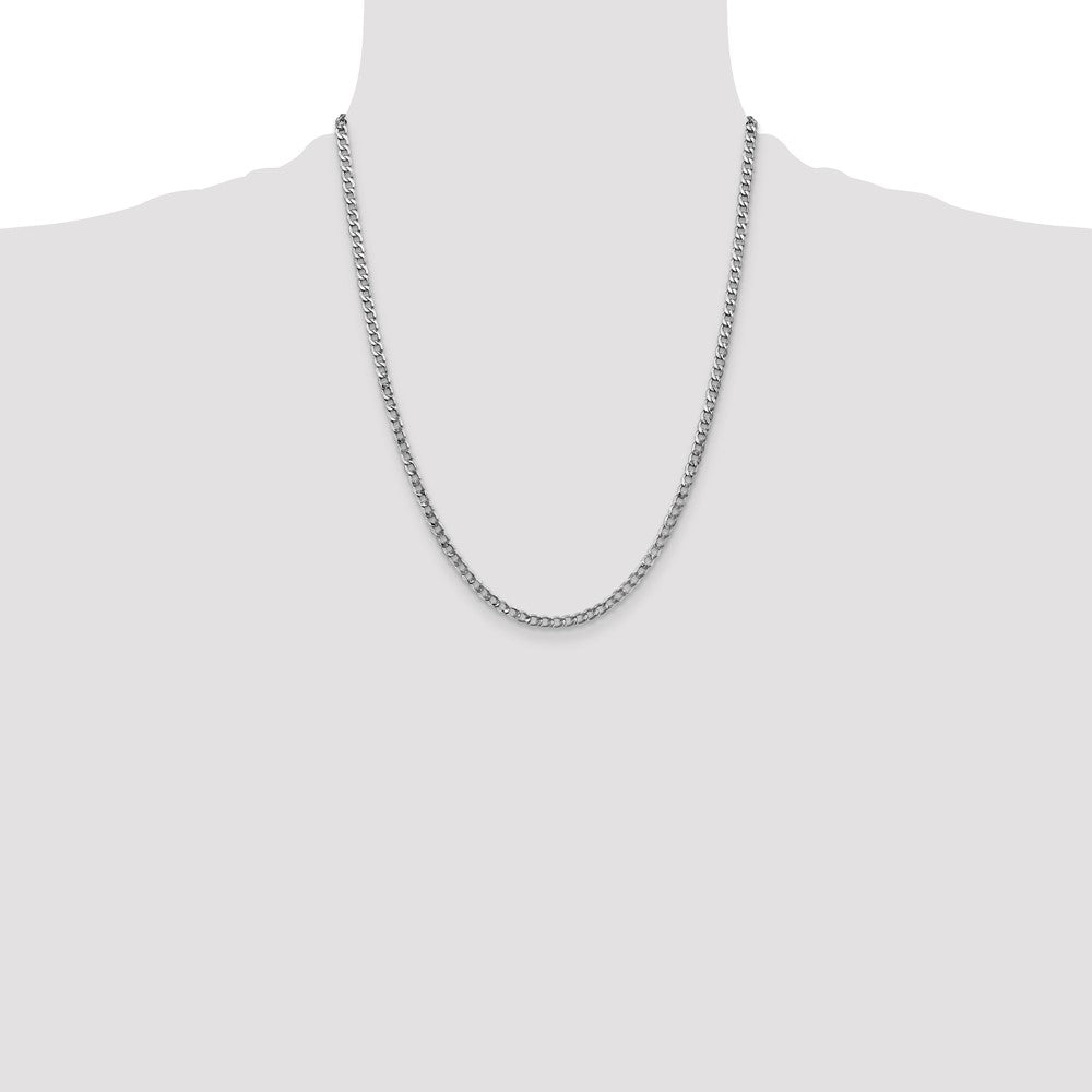 14K White Gold 3.35mm Semi-Solid Curb with Lobster Clasp Chain