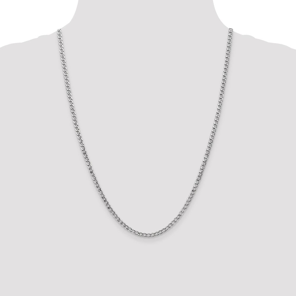 14K White Gold 3.35mm Semi-Solid Curb with Lobster Clasp Chain