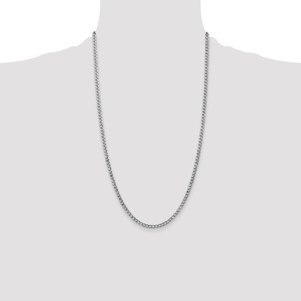 14K White Gold 3.35mm Semi-Solid Curb with Lobster Clasp Chain