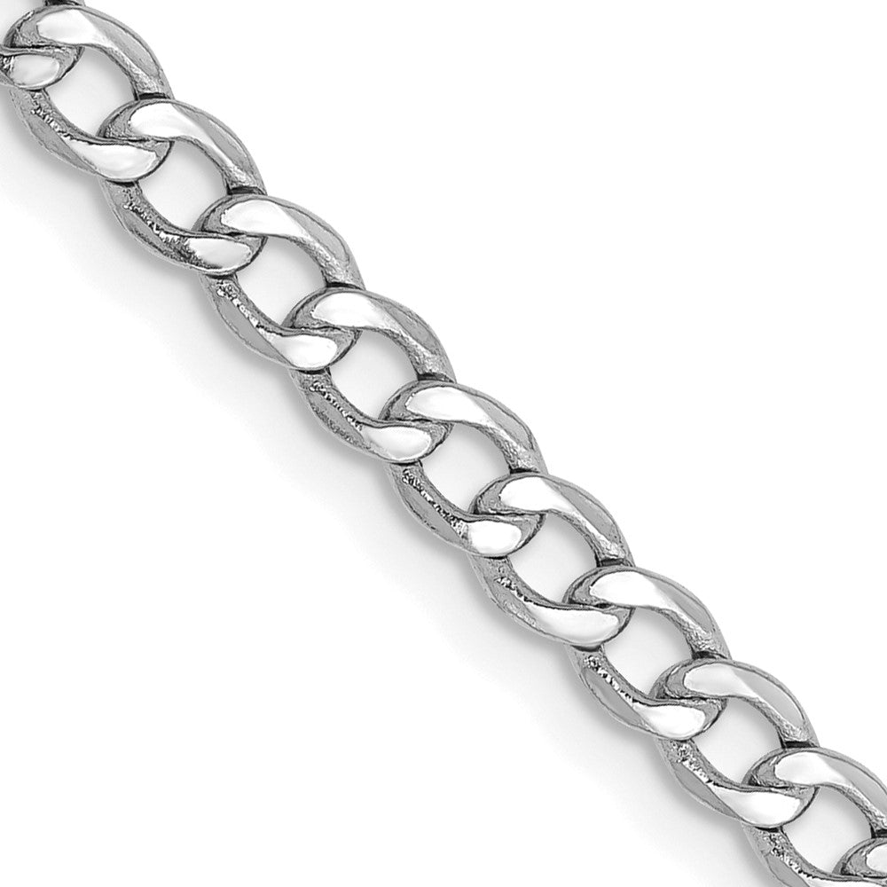 14K White Gold 3.35mm Semi-Solid Curb with Lobster Clasp Chain