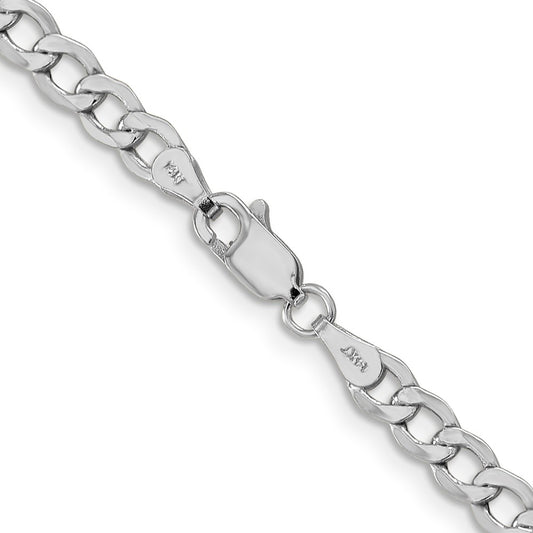 14K White Gold 4.3mm Semi-Solid Curb with Lobster Clasp Chain