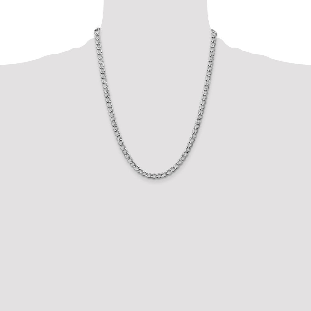 14K White Gold 5.25mm Semi-Solid Curb with Lobster Clasp Chain