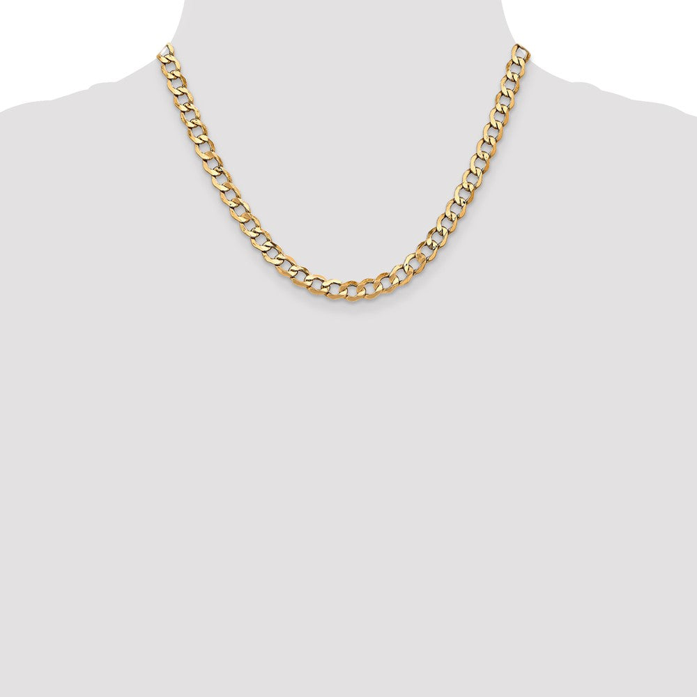 14K 6.5mm Semi-Solid Curb with Lobster Clasp Chain