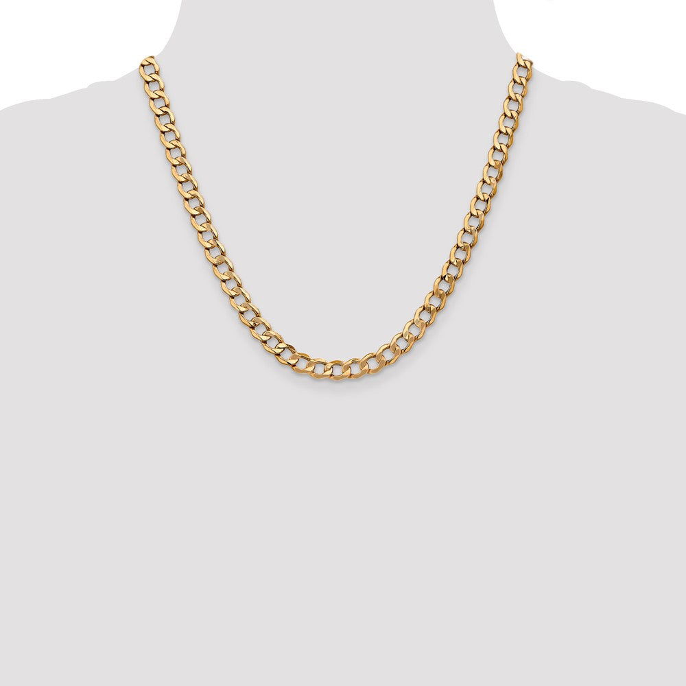 14K 7mm Semi-Solid Curb with Lobster Clasp Chain