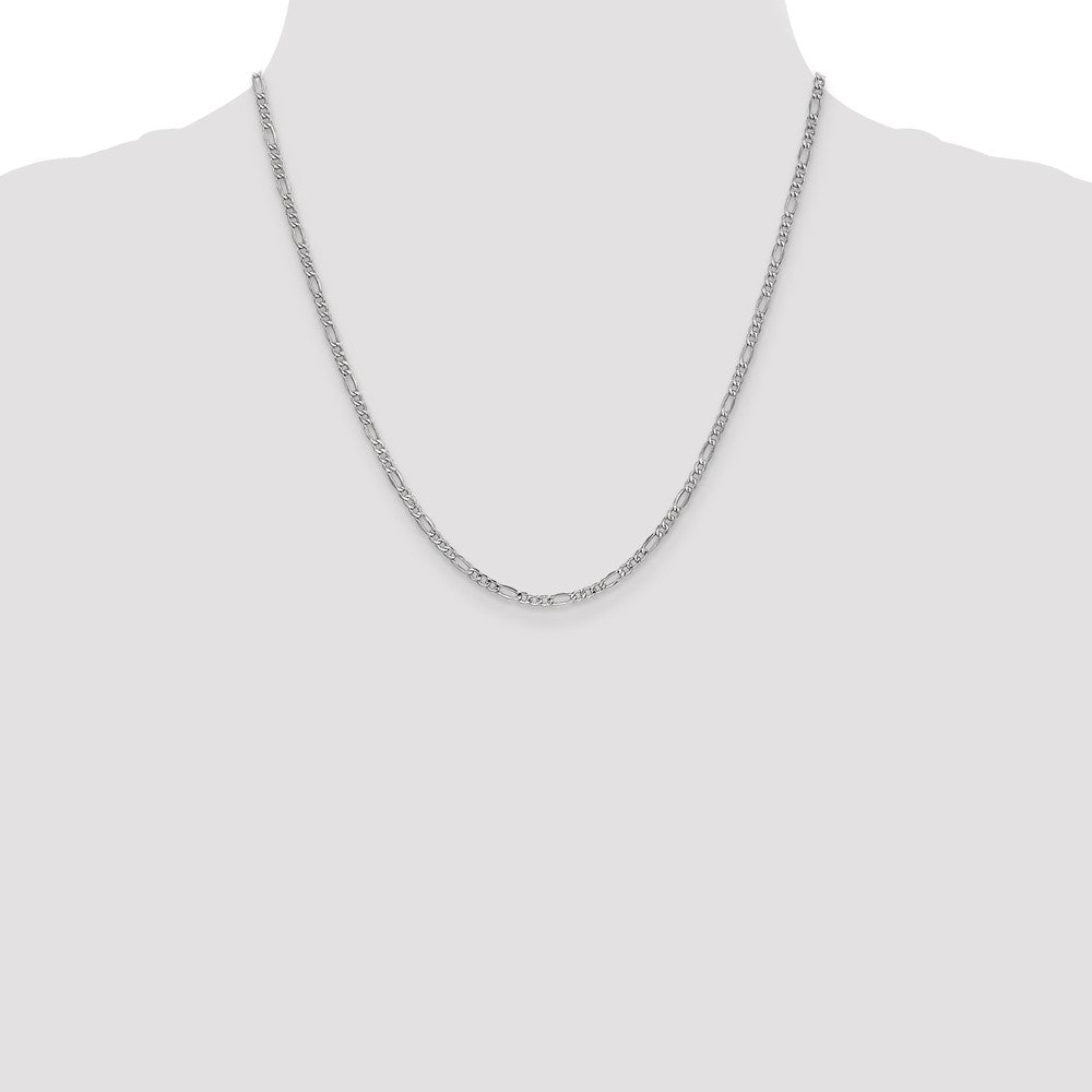 14K White Gold 2.5mm Semi-Solid Figaro with Lobster Clasp Chain