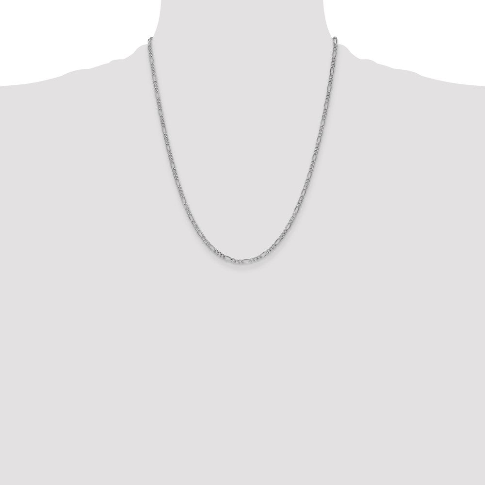 14K White Gold 2.5mm Semi-Solid Figaro with Lobster Clasp Chain