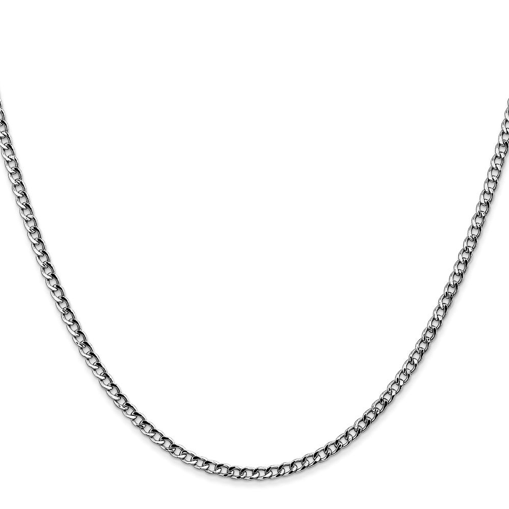 14K White Gold 2.5mm Semi-Solid Curb with Lobster Clasp Chain